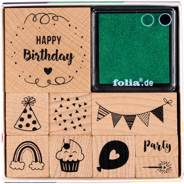 Stämpelset stämpeldyna Happy Birthday 9-pack