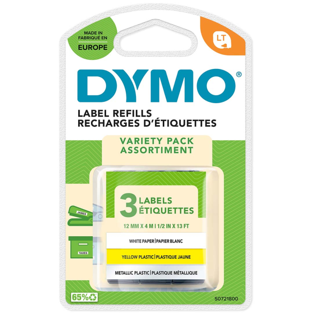 LetraTag plastetiketter 12mm x 4m 3-pack