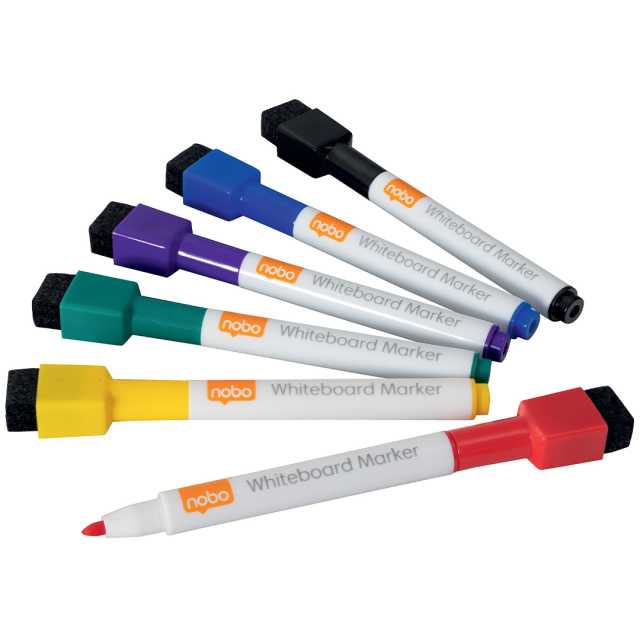 Whiteboardpenna Mini med sudd 6-set