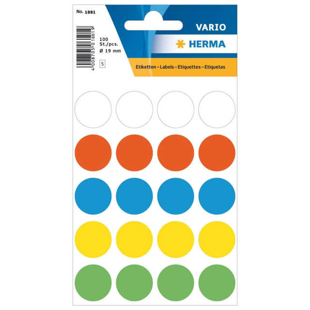 Rund klisteretikett Ø19mm 100-pack Färgmix