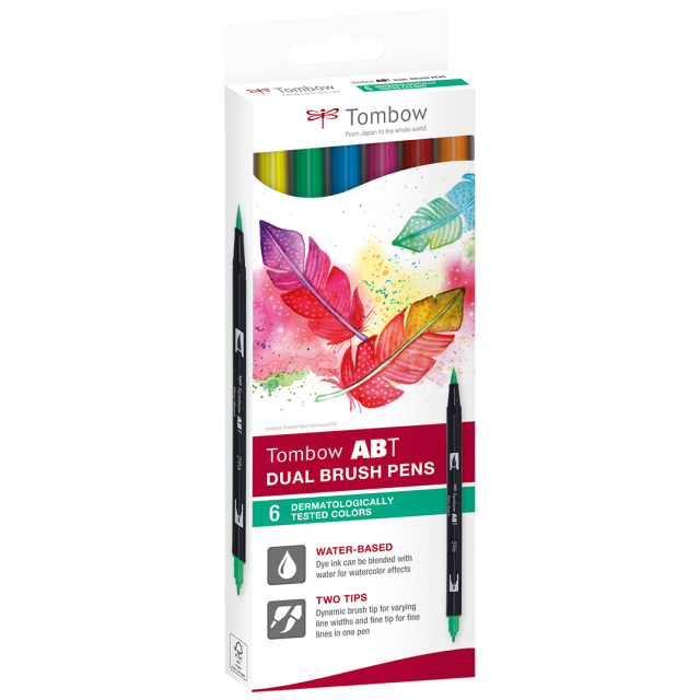 ABT Dual Brush pen 6-set Dermatologiskt testade färger