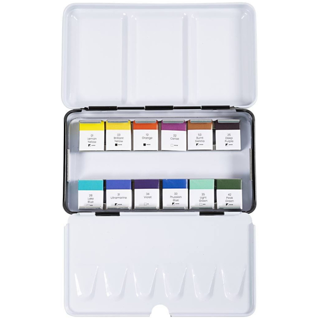 Akvarellfärg 12-set halvkoppar