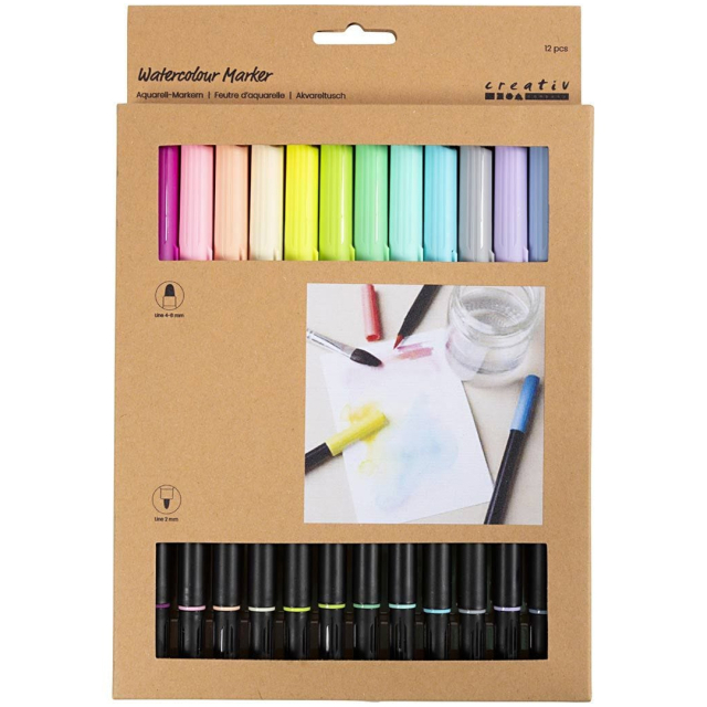 Akvarellpenna Two-Tip Brush Marker 12-set