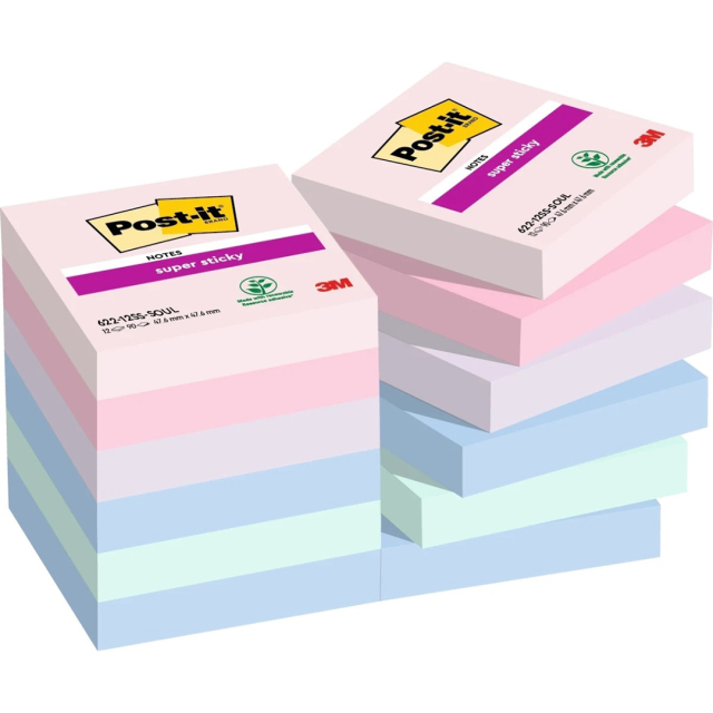 Post-it Super Sticky 47,6x47,6 Färgmix Soulful 12-pack