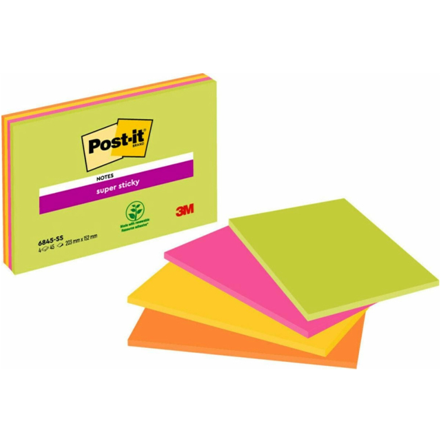 Post-it Super Sticky 203x152 Meeting Färgmix Neon 4-pack