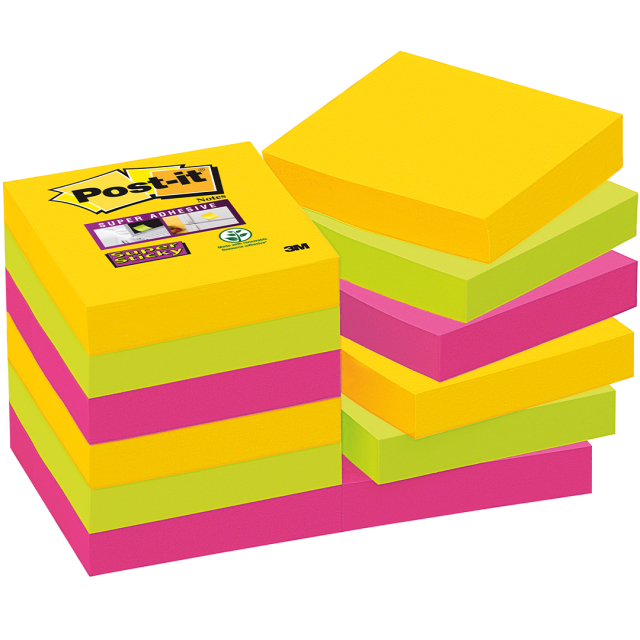 Post-it Super Sticky 47,6x47,6 Färgmix Carnival 12-pack
