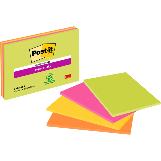 Post-it Super Sticky 152x101 Meeting Färgmix Neon 4-pack