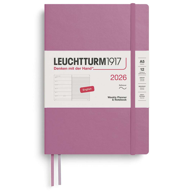 Kalender Weekly Planner & Notebook 2026 A5 Soft Cover Dusty Rose