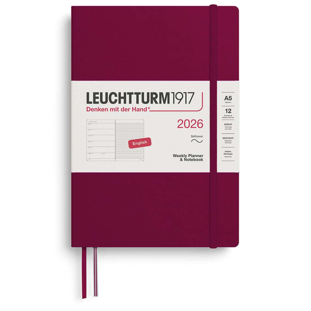Kalender Weekly Planner & Notebook 2026 A5 Soft Cover Port Red