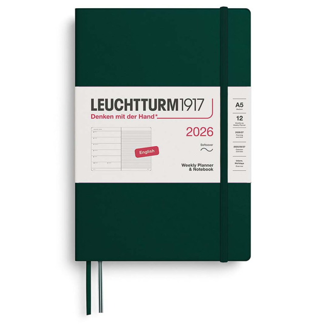 Kalender Weekly Planner & Notebook 2026 A5 Soft Cover Forest Green
