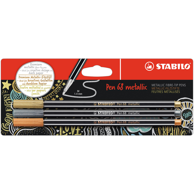 Pen 68 Fiberpenna Metallic 3-pack
