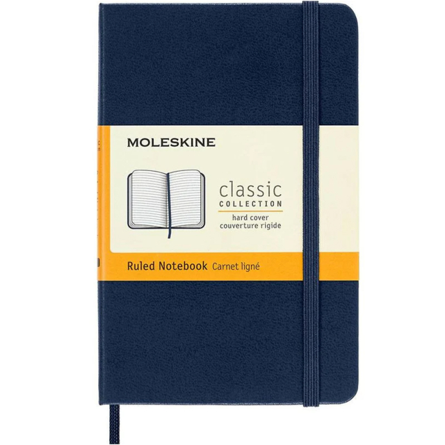 Classic Hard Cover Notebook Pocket Blue Linjerad