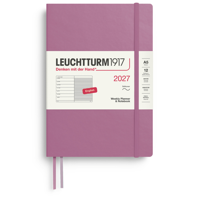 Kalender Weekly Planner & Notebook 2027 A5 Soft Cover Dusty Rose