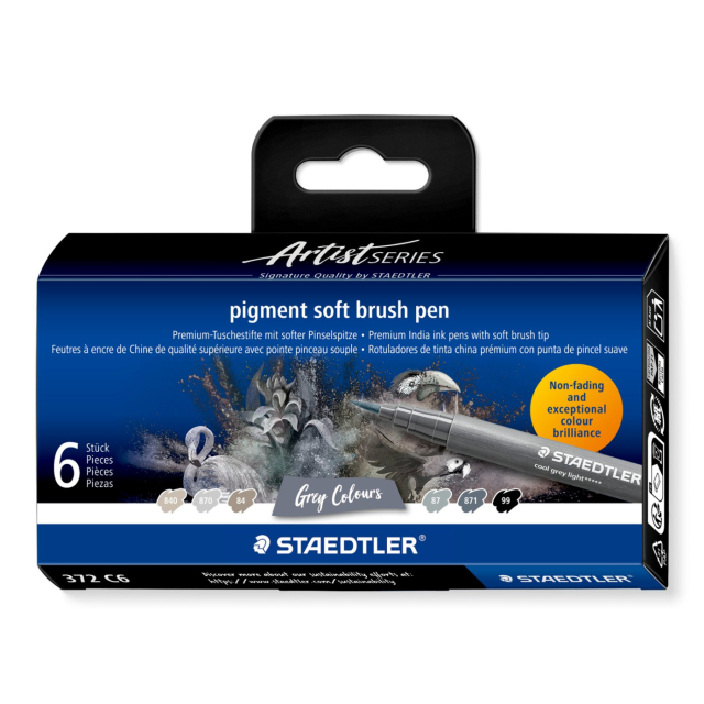 Pigment Arts Soft Brush Pen 6-set Grey