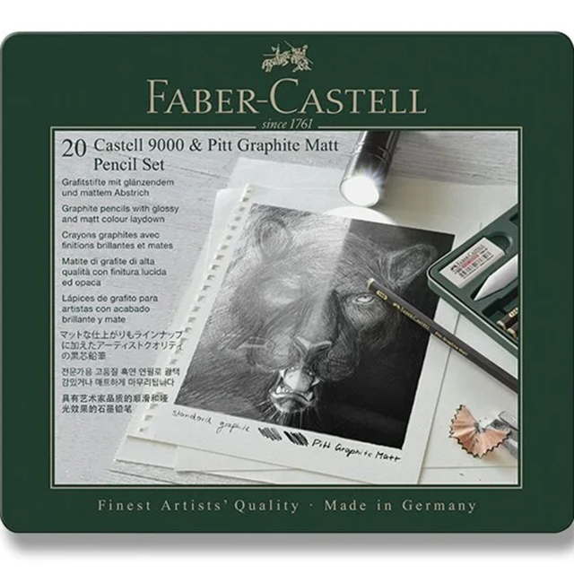 Blyertsset Castell 9000 + Pitt Graphite Matt 20-set