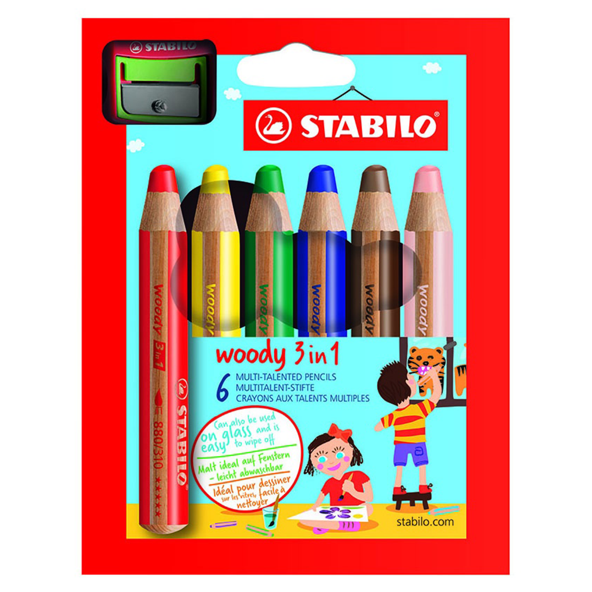 Stabilo Woody 3-in-1 Färgpennor 6-set vässare
