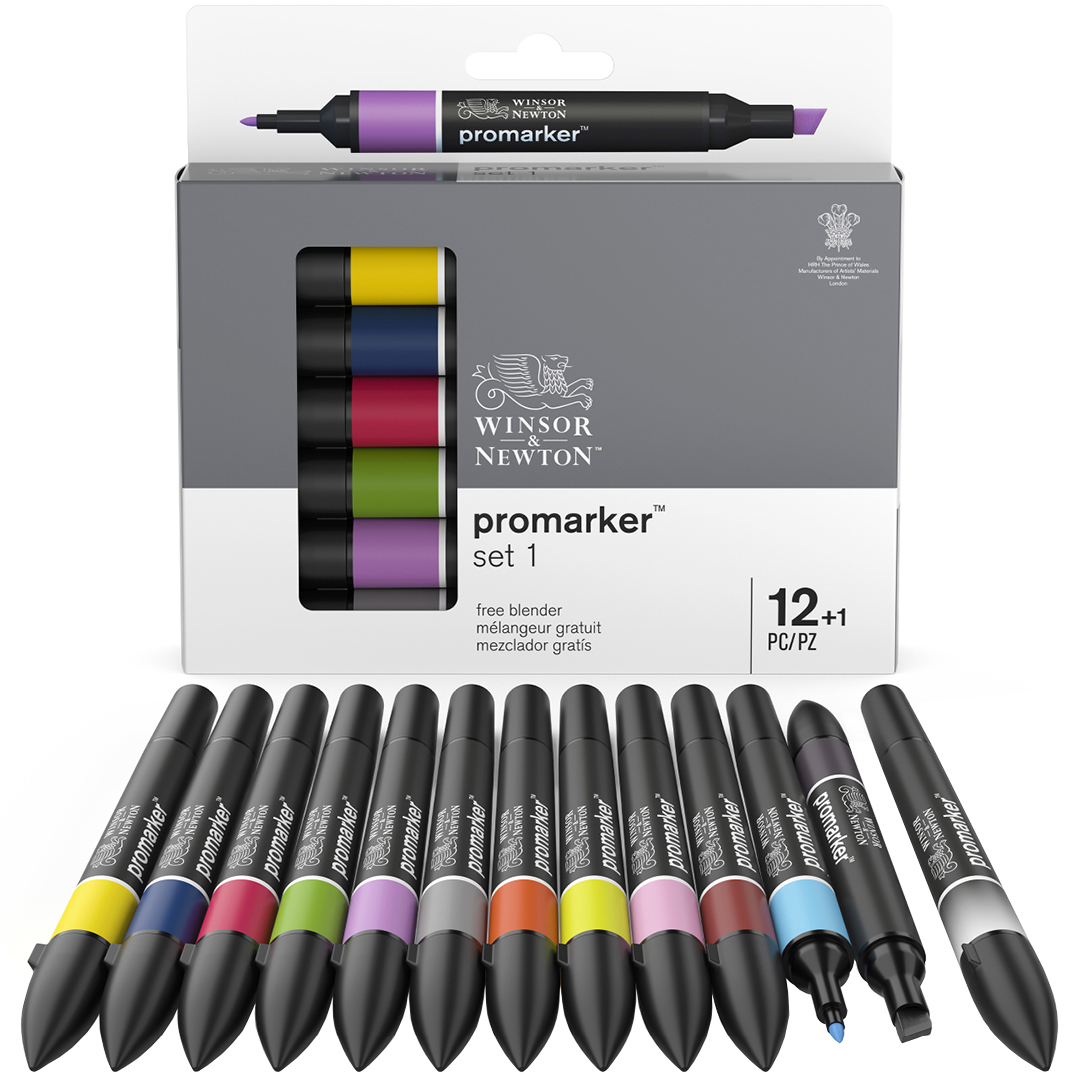 Promarker 12-set + blender (Set 1) i gruppen Pennor / Konstnärspennor / Illustrationsmarkers hos Pen Store (100540)