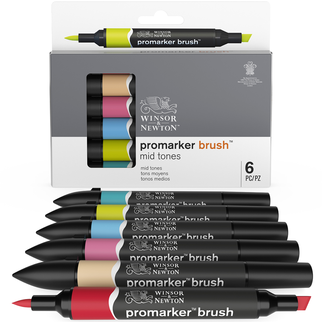 Promarker Brush 6-set Mid Tones i gruppen Pennor / Konstnärspennor / Illustrationsmarkers hos Pen Store (100552)