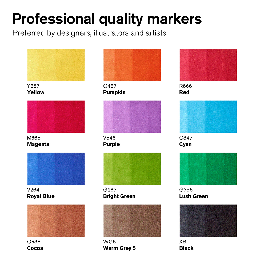 Promarker Brush Vibrant Tones 12-set + Blender i gruppen Pennor / Konstnärspennor / Penselpennor hos Pen Store (100557)