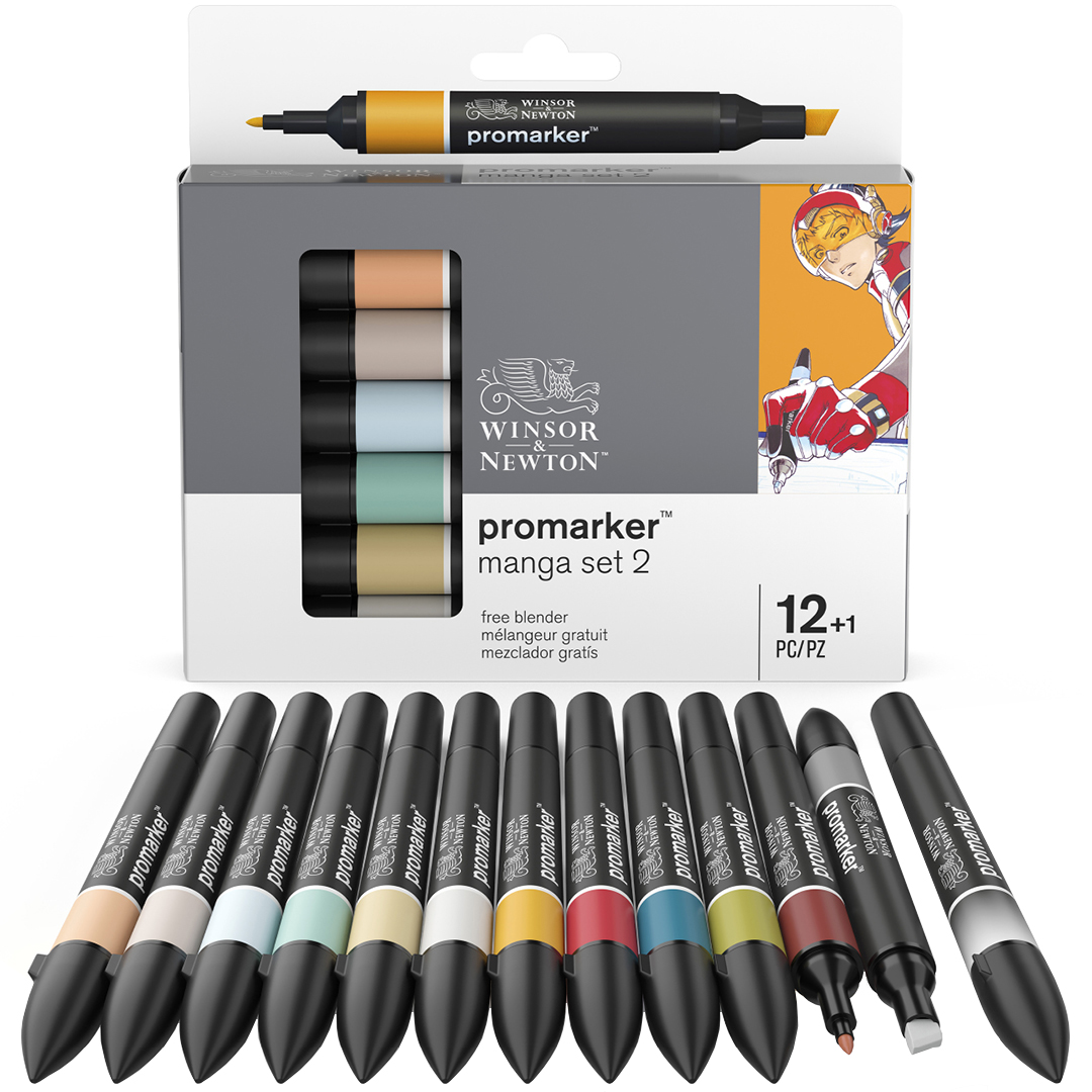 Promarker 12-set + blender (Manga set 2) i gruppen Pennor / Konstnärspennor / Illustrationsmarkers hos Pen Store (100559)