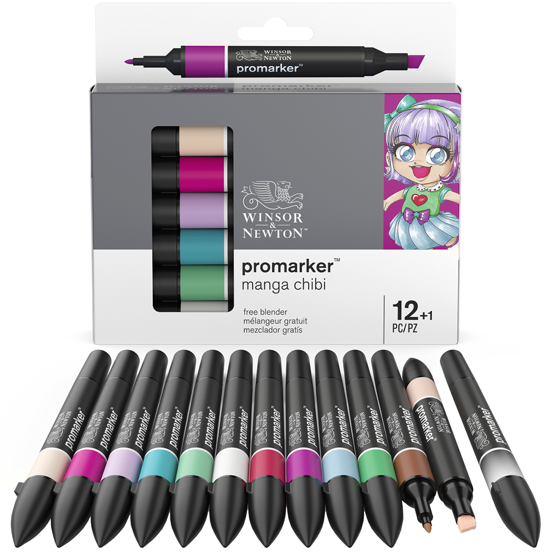 Promarker 12-set + blender (Manga Chibi) i gruppen Pennor / Konstnärspennor / Tuschpennor hos Pen Store (100560)