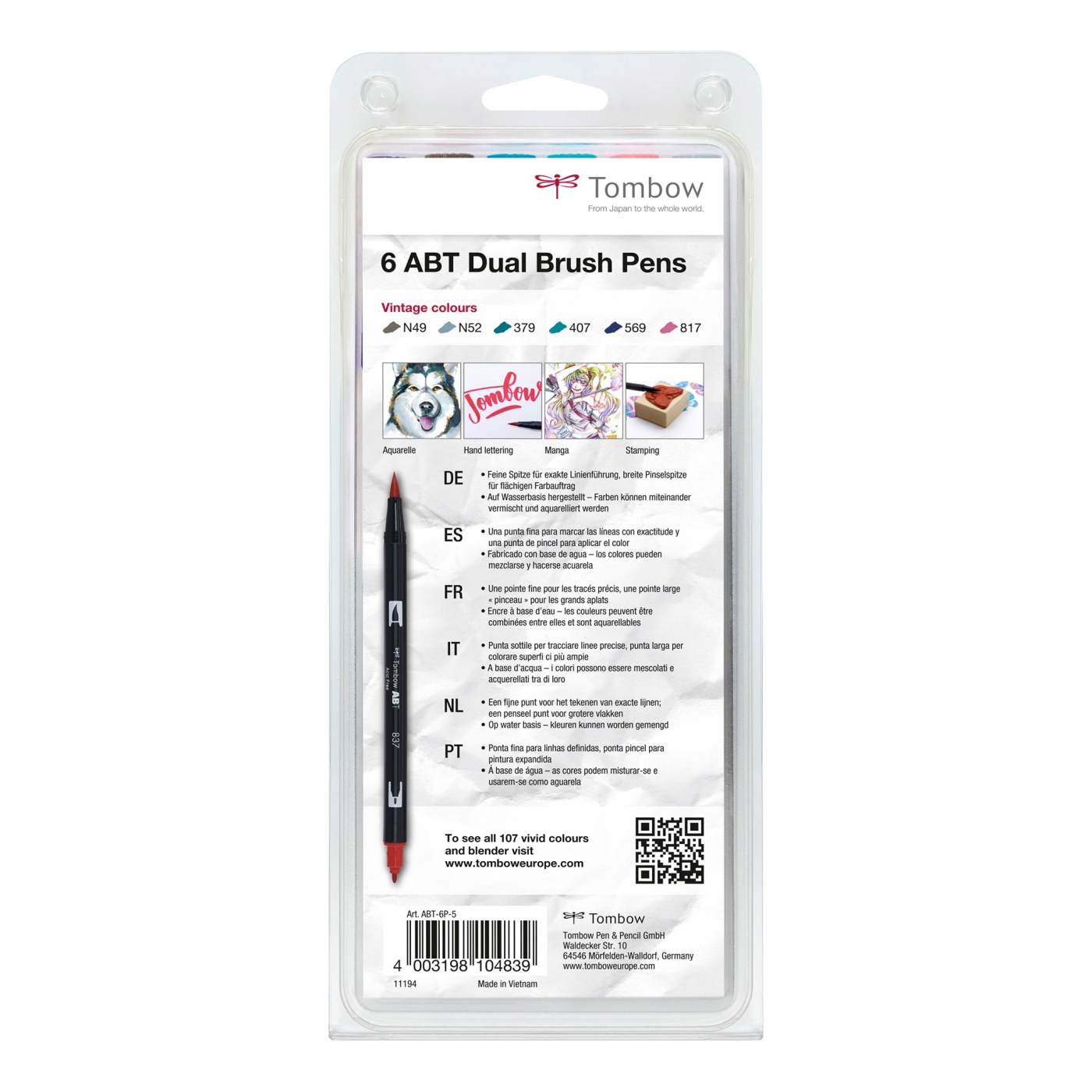 ABT Dual Brush pen 6-set Vintage i gruppen Pennor / Konstnärspennor / Penselpennor hos Pen Store (101107)