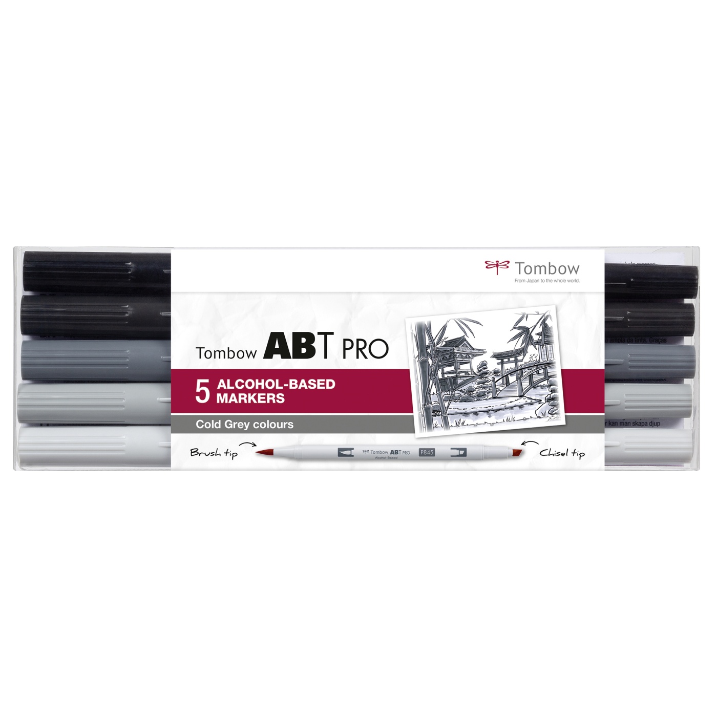 ABT PRO Dual Brush Pen 5-set Cold Grey i gruppen Pennor / Konstnärspennor / Penselpennor hos Pen Store (101259)