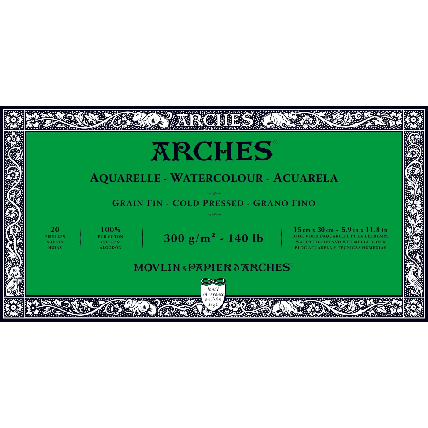 Arches Akvarellblock CP hellimmat 300g 15x30 cm
