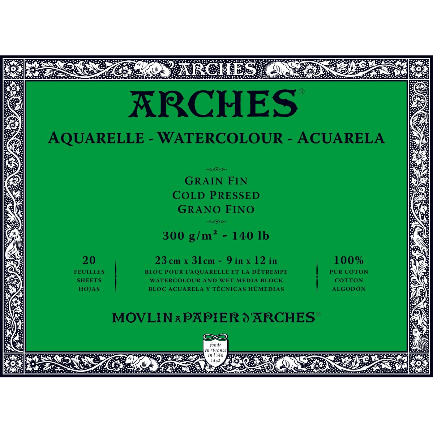 Arches Akvarellblock CP hellimmat 300g 23x31 cm
