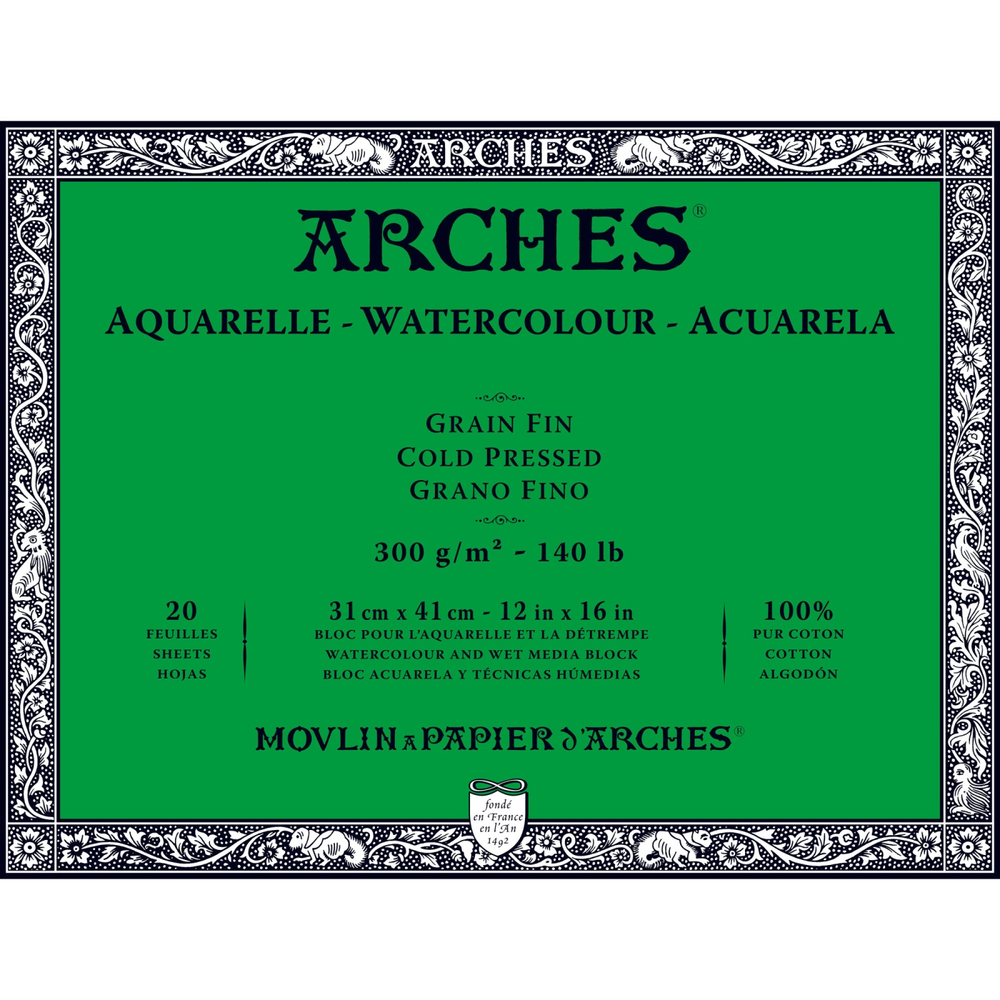 Arches Akvarellblock CP hellimmat 300g 31x41 cm