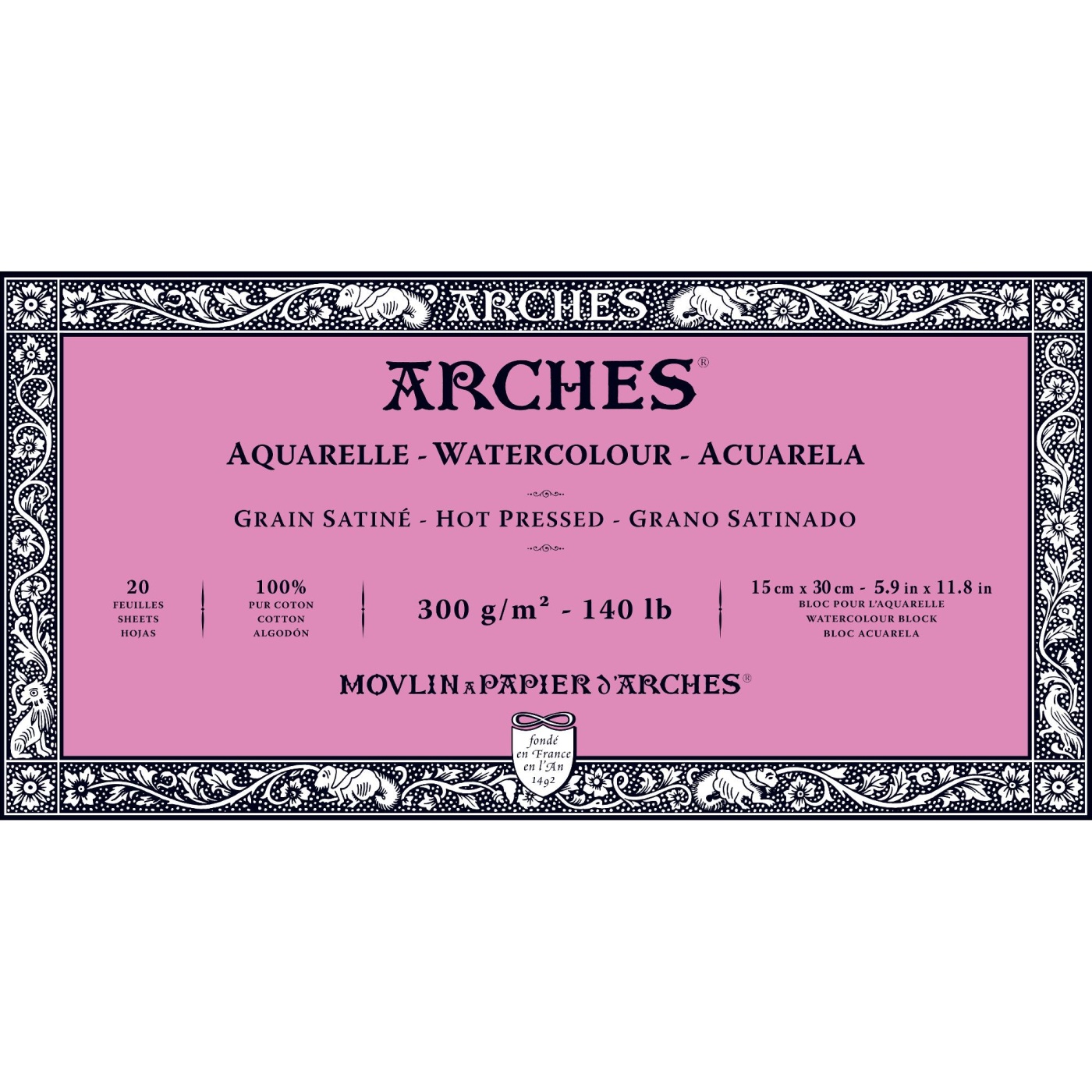 Arches Akvarellblock HP hellimmat 300g 15x30 cm
