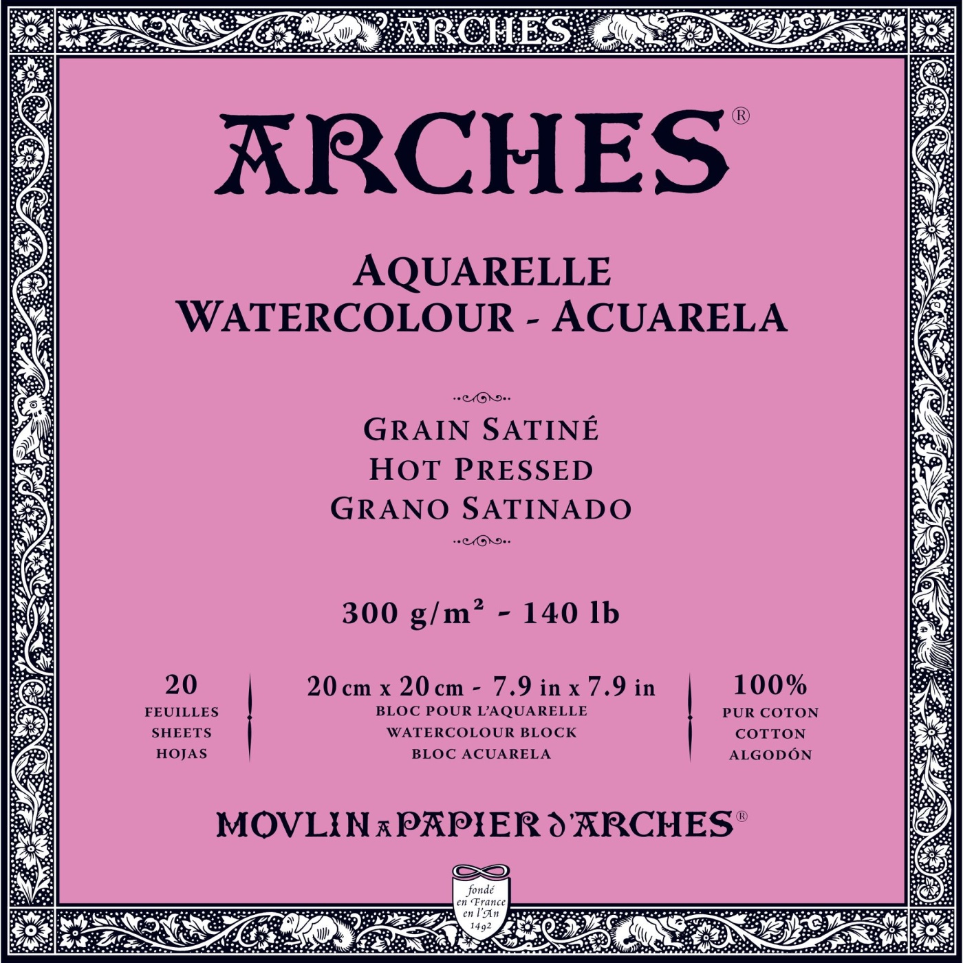 Arches Akvarellblock HP hellimmat 300g 20x20 cm