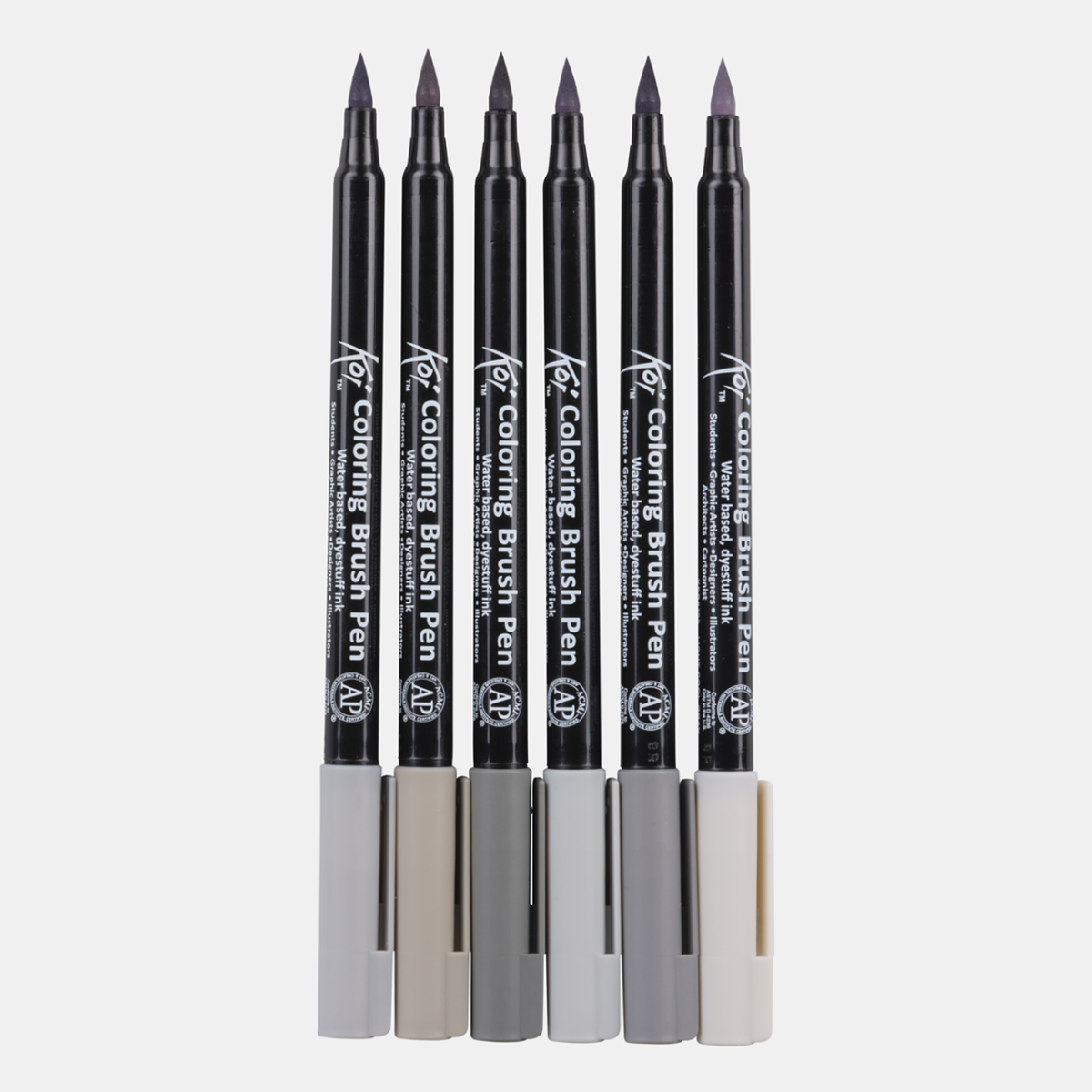 Koi Coloring Brush Pen 6-set Grey i gruppen Pennor / Konstnärspennor / Penselpennor hos Pen Store (102309)