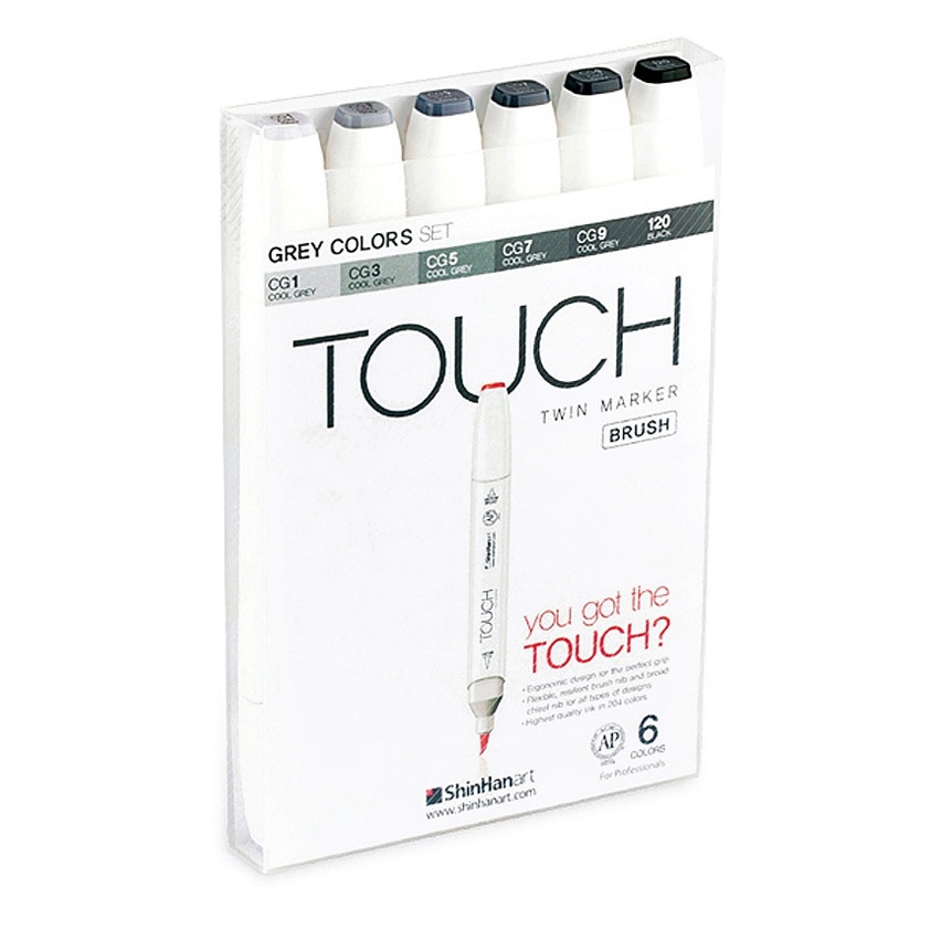 Twin Brush Marker 6-set Grey i gruppen Pennor / Konstnärspennor / Penselpennor hos Pen Store (105320)