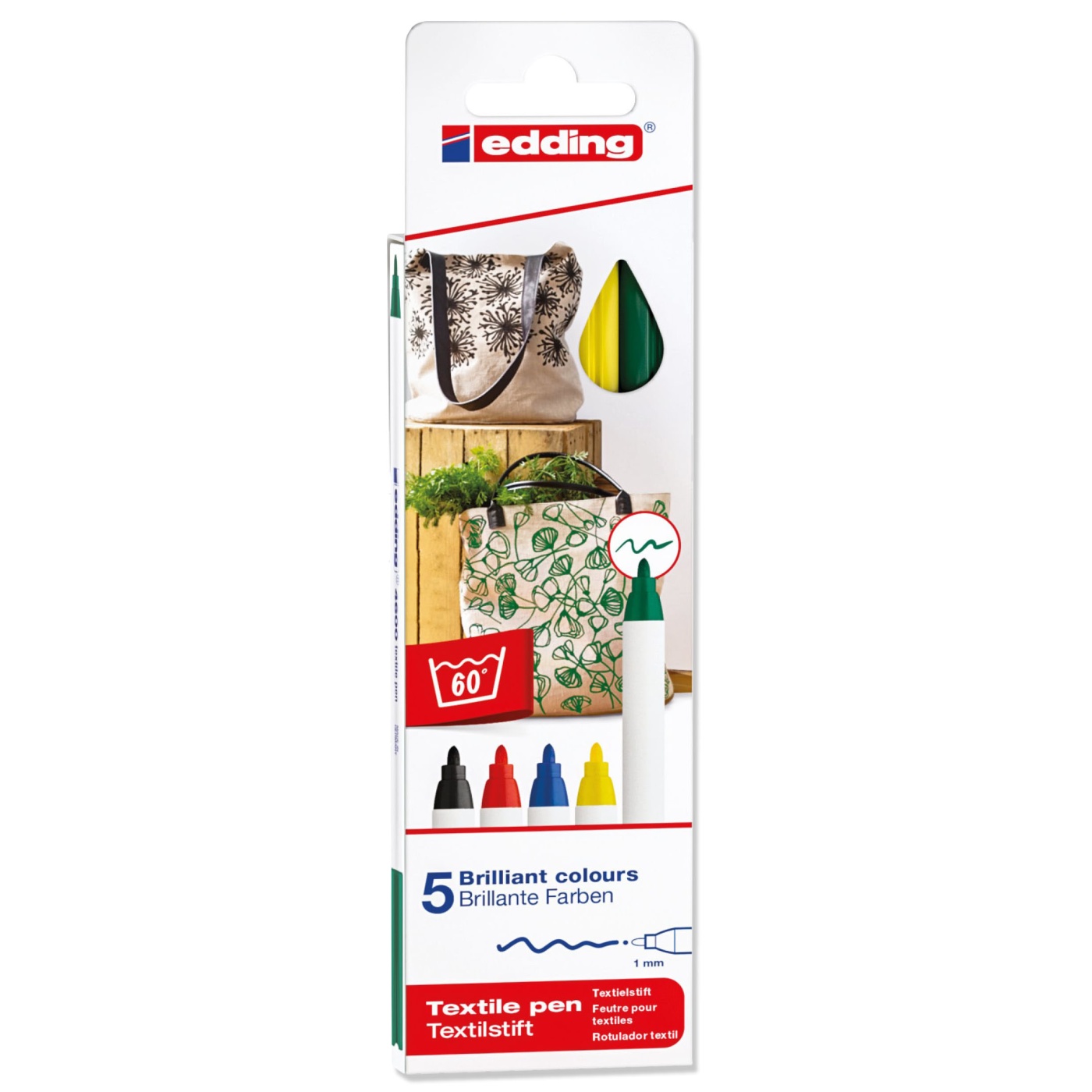 Edding 4600 Textilpenna 5-set Basic Colors