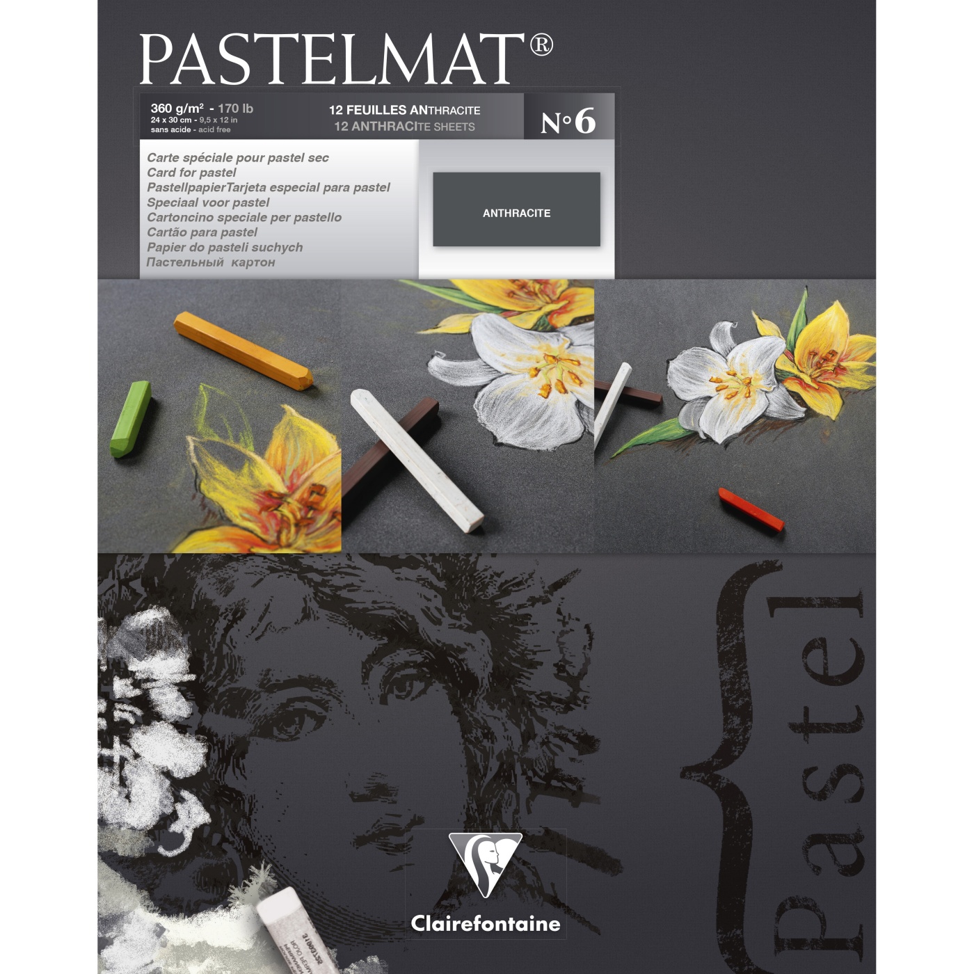 Clairefontaine Pastelmat Konstnärsblock Anthracite 24x30 cm