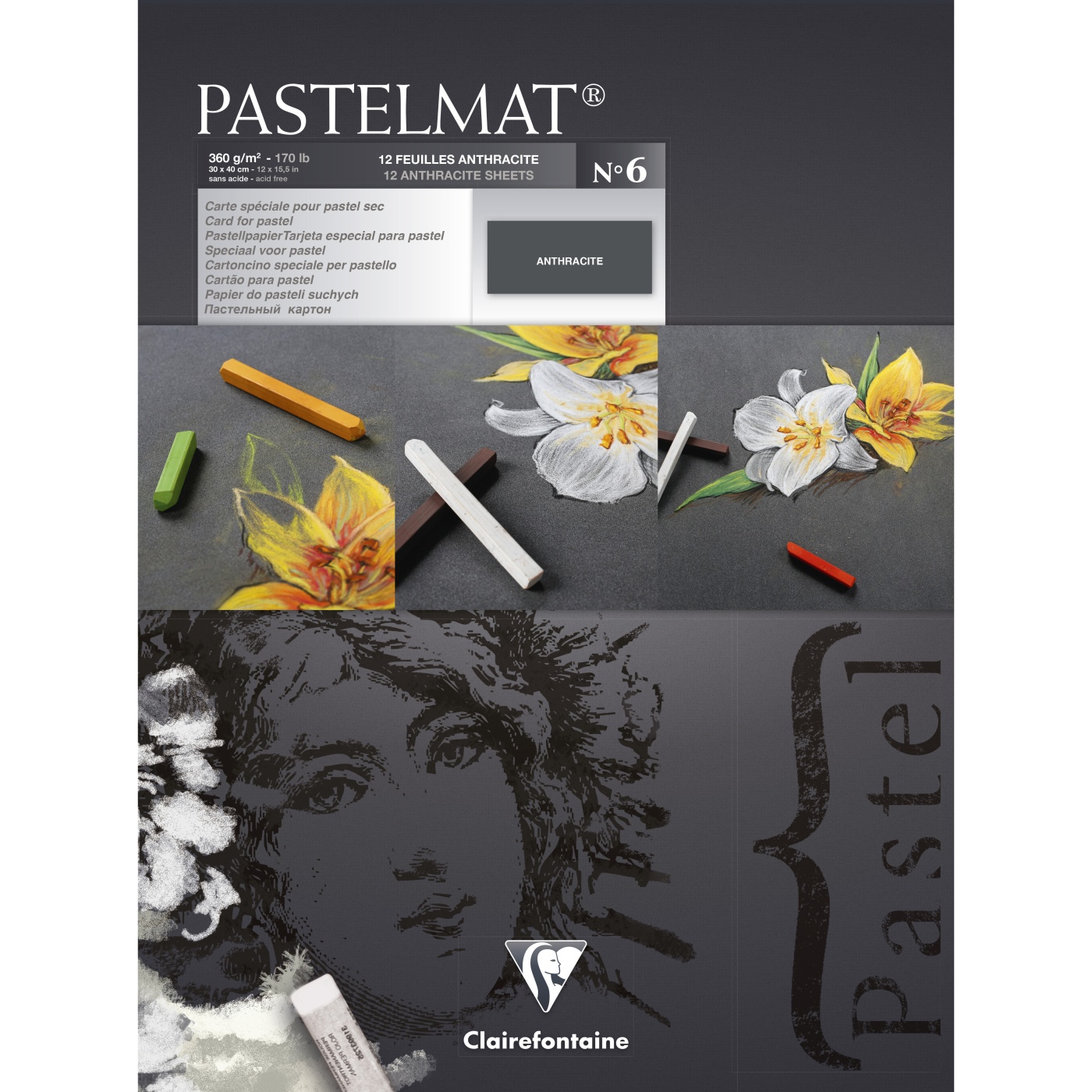 Clairefontaine Pastelmat Konstnärsblock Anthracite 30x40 cm