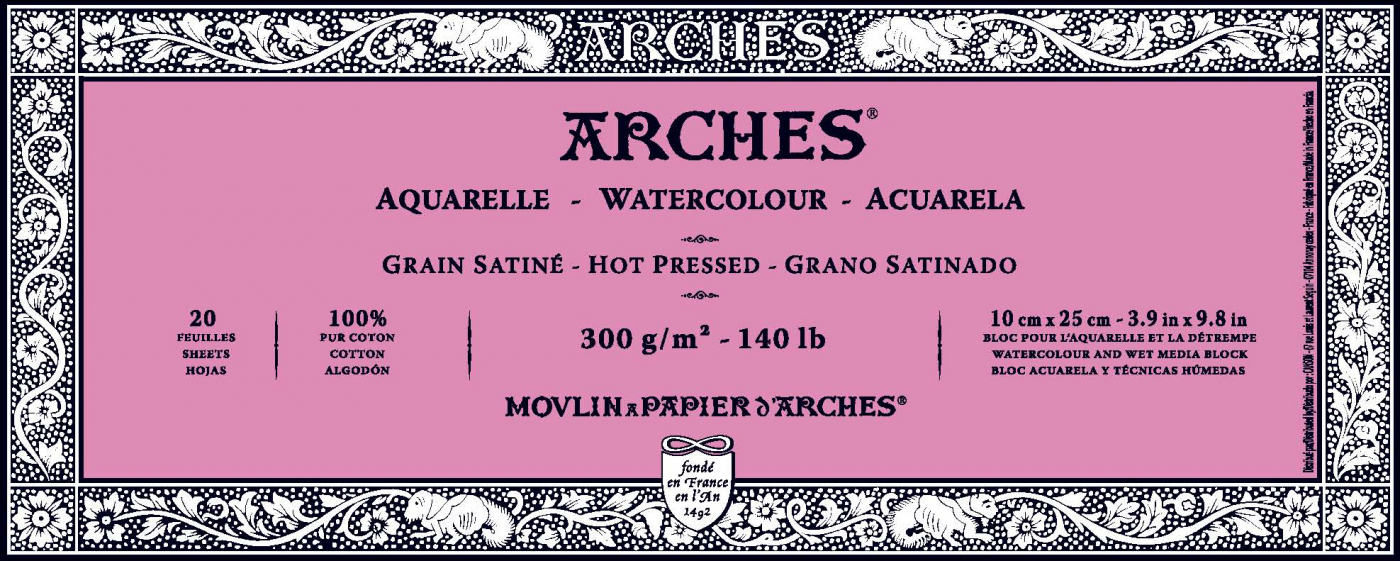 Arches Akvarellblock HP hellimmat 300g 10x25 cm