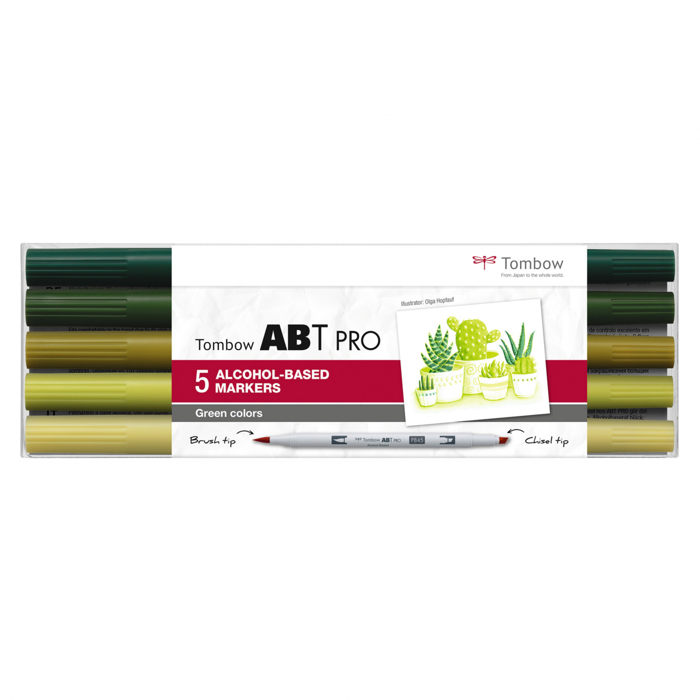 ABT PRO Dual Brush Pen 5-set Green Colors i gruppen Pennor / Konstnärspennor / Illustrationsmarkers hos Pen Store (125266)