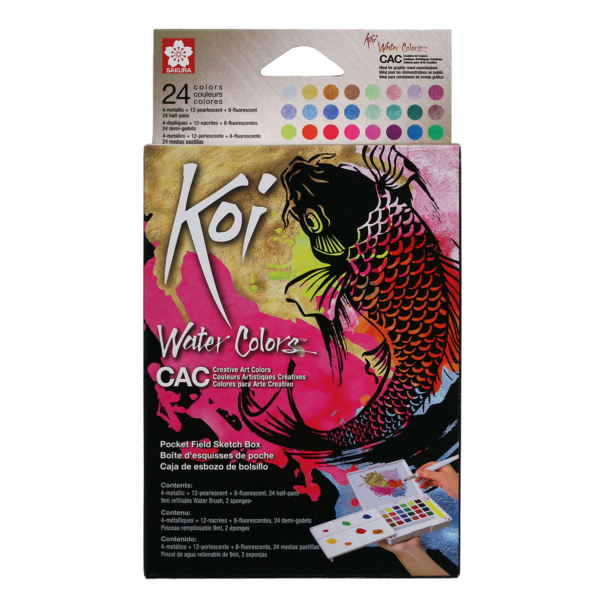 Koi Målarset Metall Water Colors Sketch Box 24 + Pensel i gruppen Konstnärsmaterial / Färger / Akvarellfärg hos Pen Store (125613)