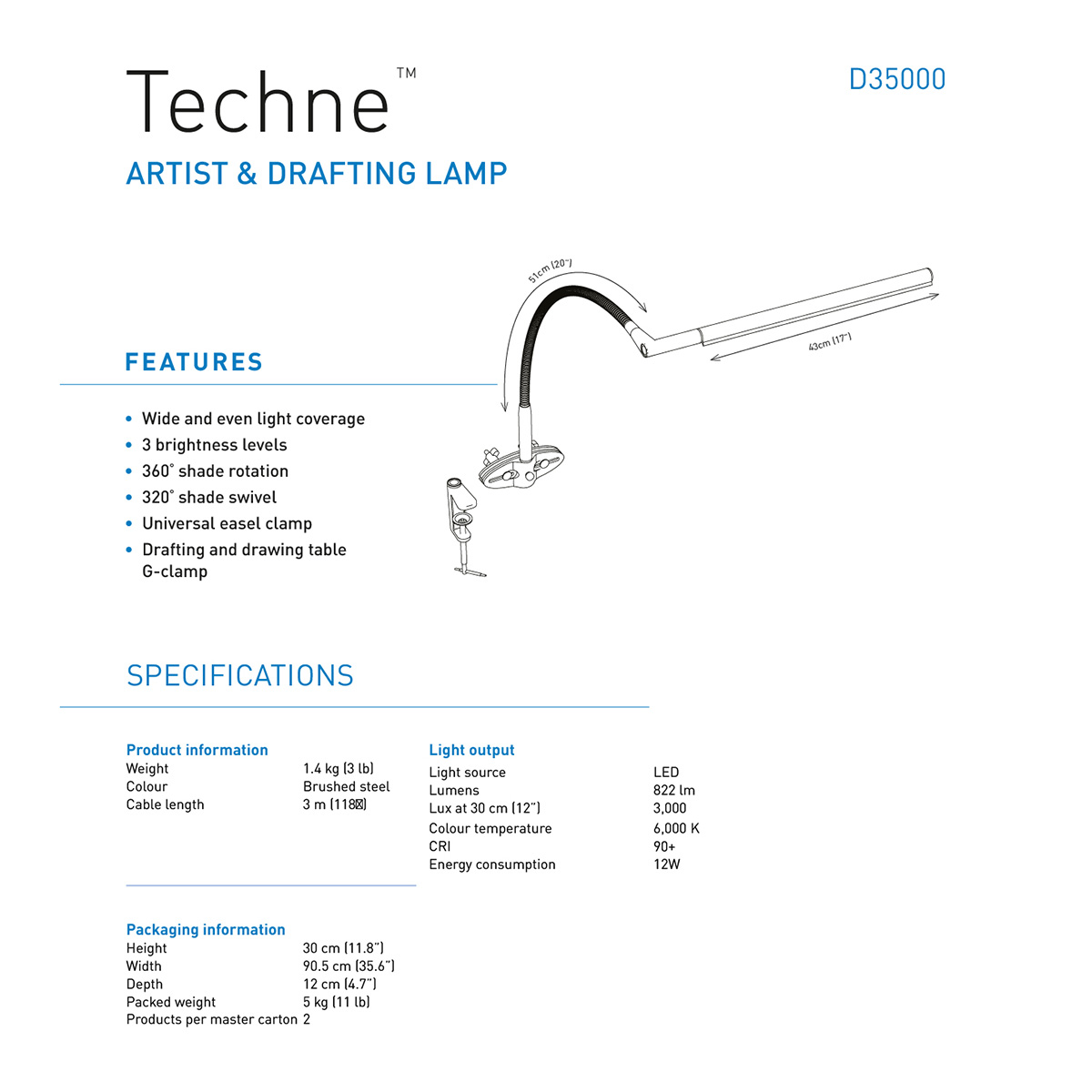 Techne Artist & Drafting Lamp i gruppen Skapande & Hobby / Hobbytillbehör / Belysning hos Pen Store (126506)