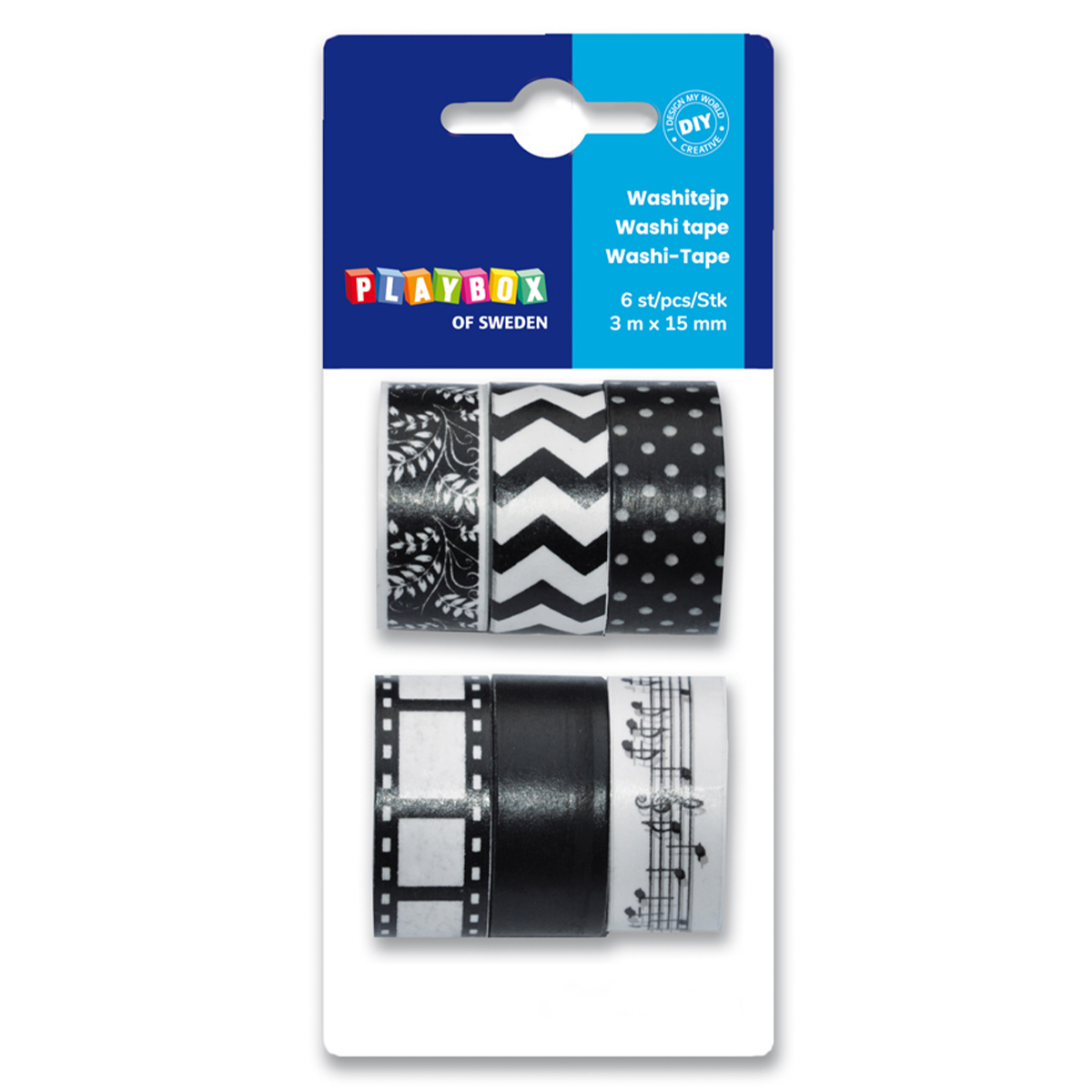 Playbox Washitejp Svart Vit 6-pack