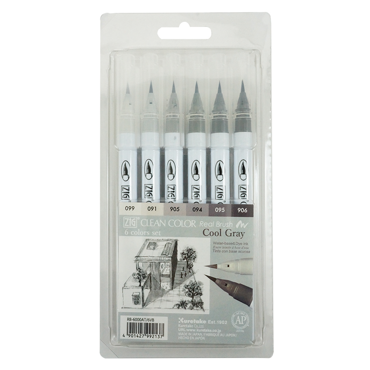 Clean Color Real Brush 6-pack Kallgrå i gruppen Pennor / Konstnärspennor / Akvarellpennor hos Pen Store (126934)