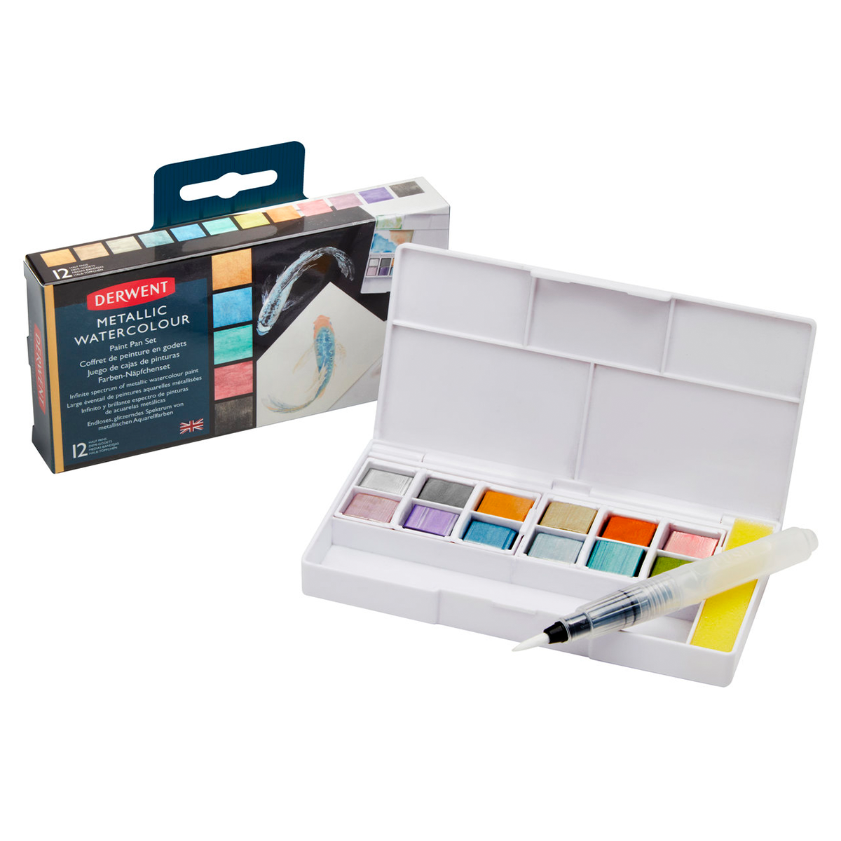 Derwent Metallic Paint Pan Set 12 halvkoppar