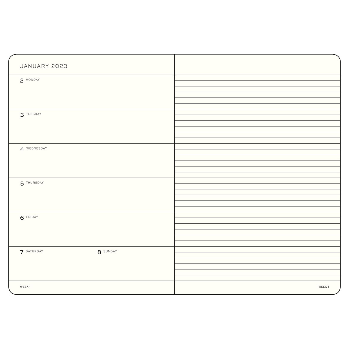 Kalender 2023 Weekly Notebook Hardcover A5 Silver i gruppen Papper & Block / Kalendrar och almanackor / 12-månaderskalendrar hos Pen Store (128410)