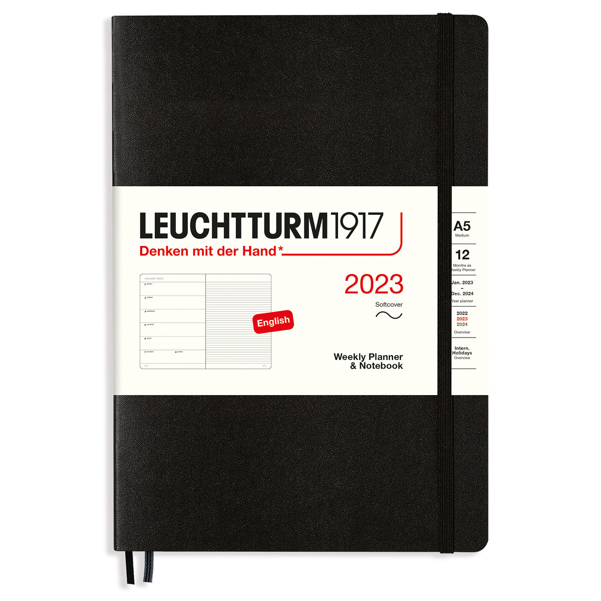 Kalender 2023 Weekly Notebook Softcover A5 Black i gruppen Papper & Block / Kalendrar och almanackor / 12-månaderskalendrar hos Pen Store (128412)