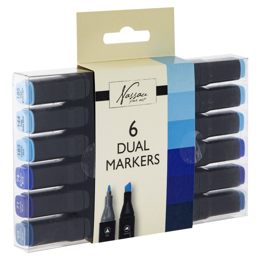 Dual-tip Marker 6-set Blåa i gruppen Pennor / Konstnärspennor / Tuschpennor hos Pen Store (128525)