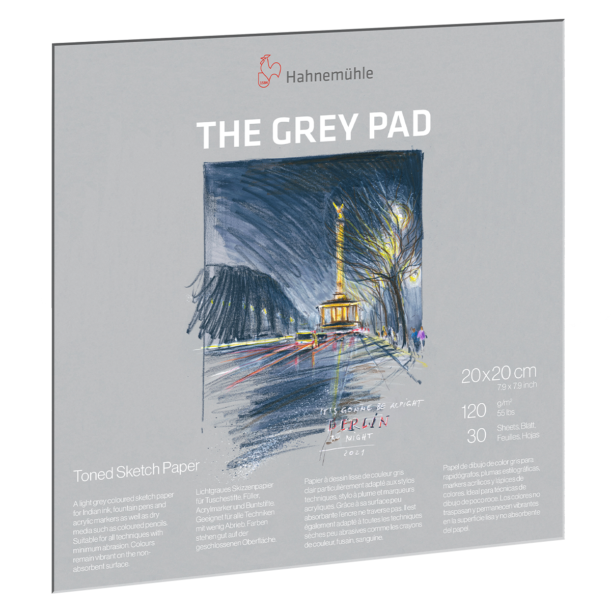 The Grey Pad Skissblock 20x20 cm 120g i gruppen Papper & Block / Konstnärsblock / Färgat papper hos Pen Store (128671)