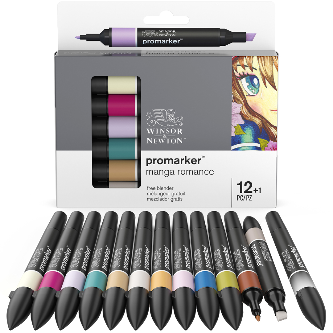 Promarker 12-set + Blender (Manga Romance) i gruppen Pennor / Konstnärspennor / Illustrationsmarkers hos Pen Store (128780)