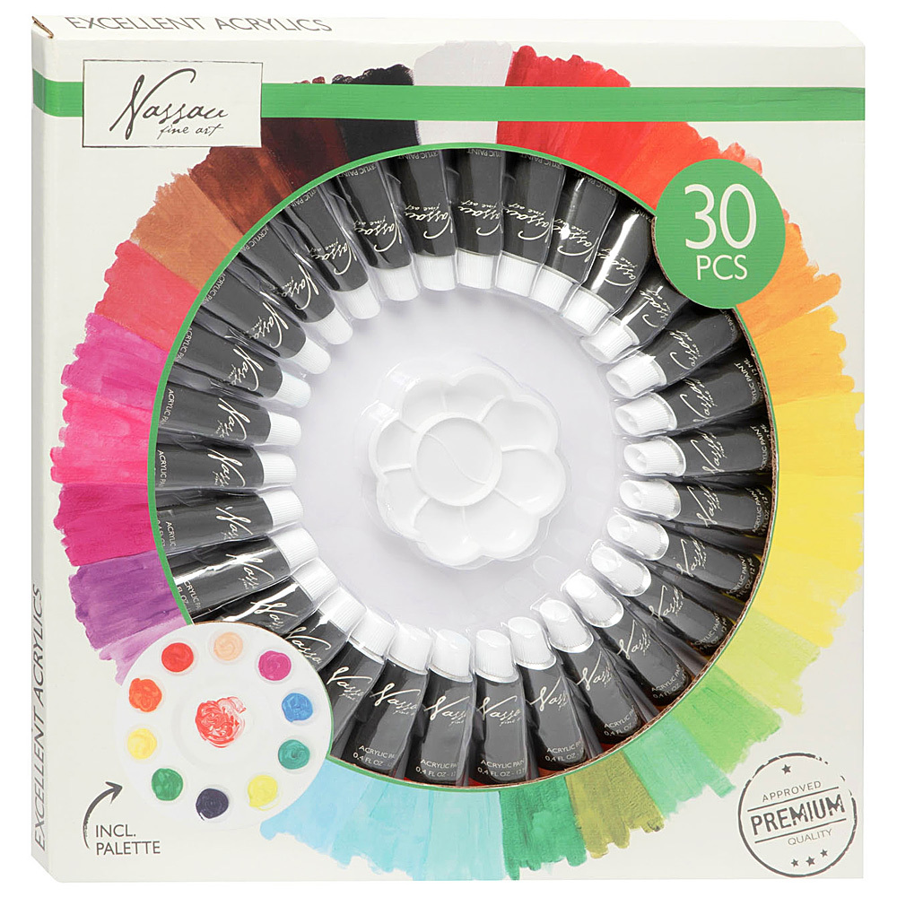 Nassau Fine Art Akrylfärg 12ml 30-set + palett
